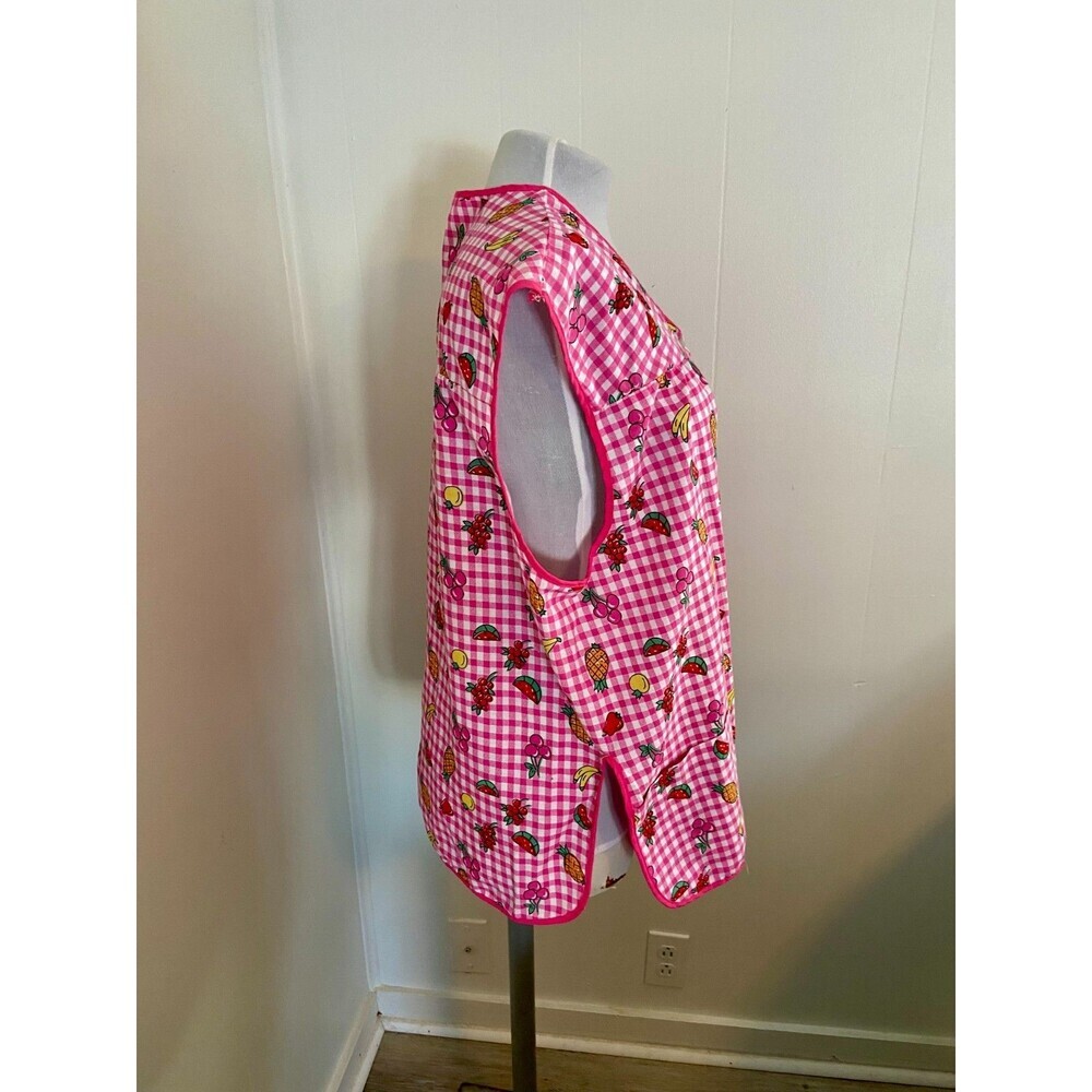 VTG Private Moments Pearl Snap House Dress Apron Smock Fruit 2XL Gingham Cotton - Picture 15 of 15